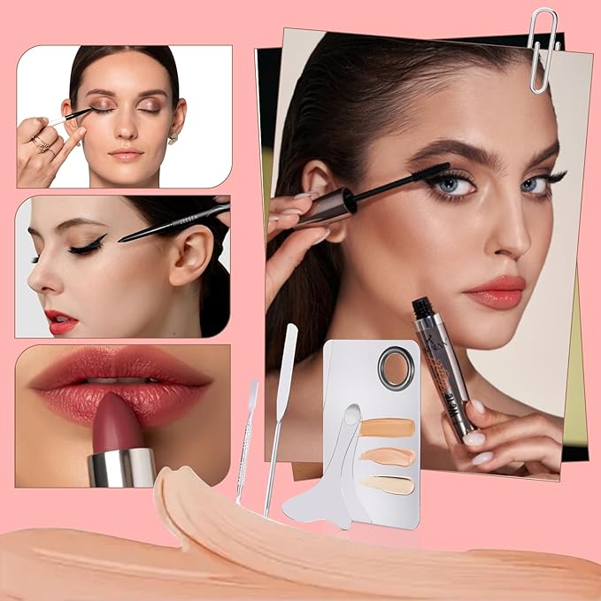 4 Pcs Makeup Spatula Set, Stainless Steel Cosmetic Makeup Palette, Korean Mixing Palette Foundation Cosmetic Skin Care Tool