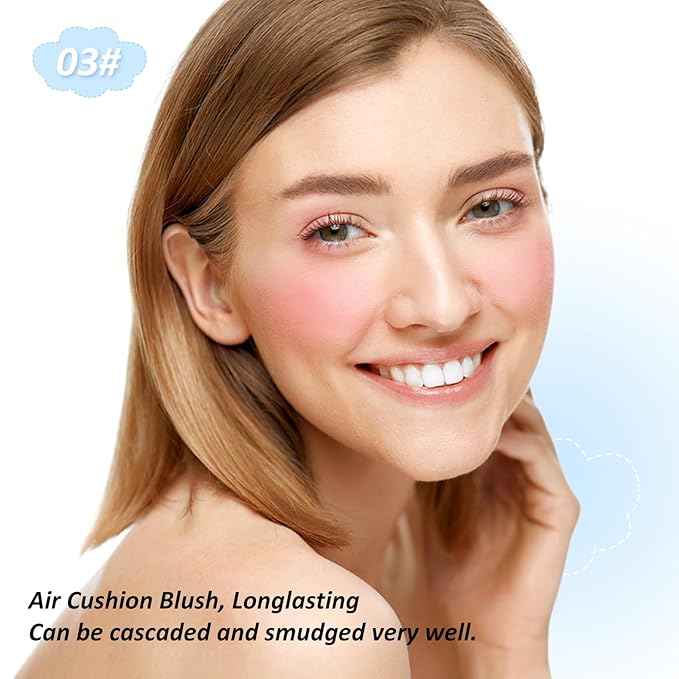 Boobeen Air Cushion Matte Blush for Cheeks, Natural Highly Pigmented Makeup Easy to Blend, Long-lasting Loose Powder Compact