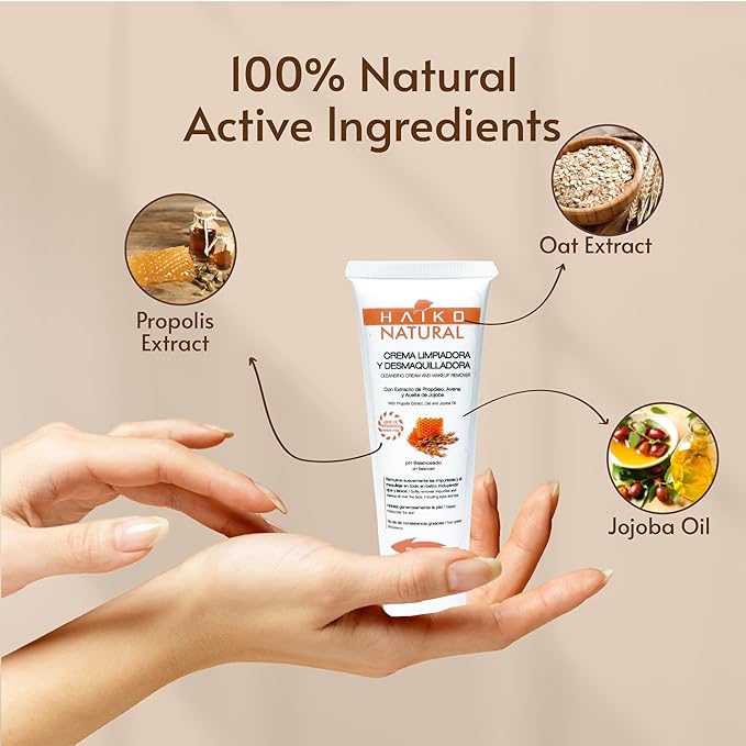 Hydrating Cleansing Cream & Makeup Remover with Propolis (Purifying), Oat (Soothing), & Jojoba Oil (Moisturizing). Non-Greasy, pH Balanced, for All Skin Types - 2.7 fl oz / 80g