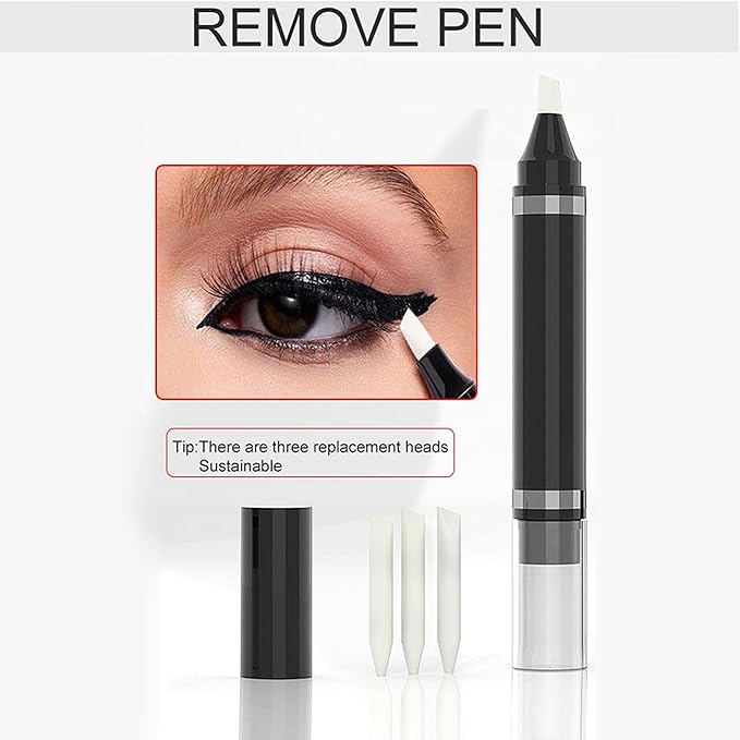 Eye Makeup Remover Pen, Eye Corrector Pen Remover Stick Wash Free Quick Correction Lipstick Eyeliner Smudged Easy-to Use & Travel-Friendly Cleansing Pencil With 3-in-1 Replacement Heads
