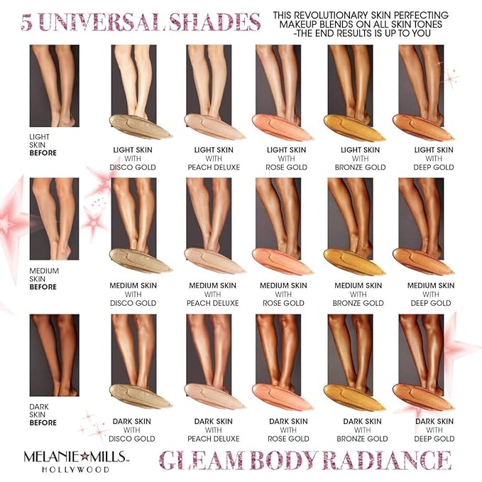 Gleam Body Radiance All In One Makeup, Moisturizer & Glow For Face & Body - Disco Gold, 3.4 fl.oz.