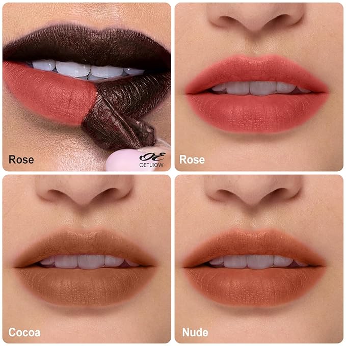 OETUIOW Lip Stain Peel Off, Lip Liner Moisturizing Long-Lasting & Waterproof, Transfer Proof & Plumping, Non-Stick Cup, Rose Color