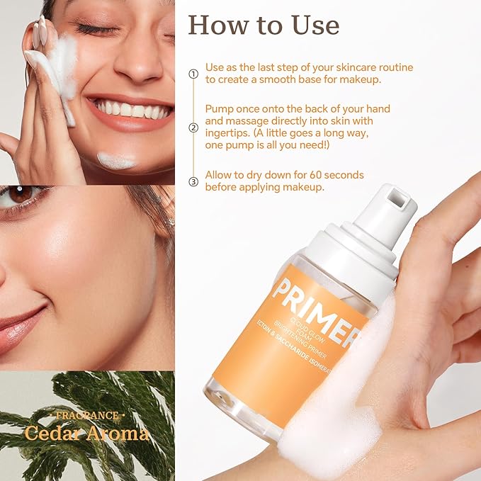 Hydrating Face Prime, Cloud Glow Foam Prime For Flawless, Smooth Skin, Mousse Foam Base, Blur + Pore Minimize+ Fine Lines,Moisturizing & Smoothing Primer With Sodium Hyaluronate