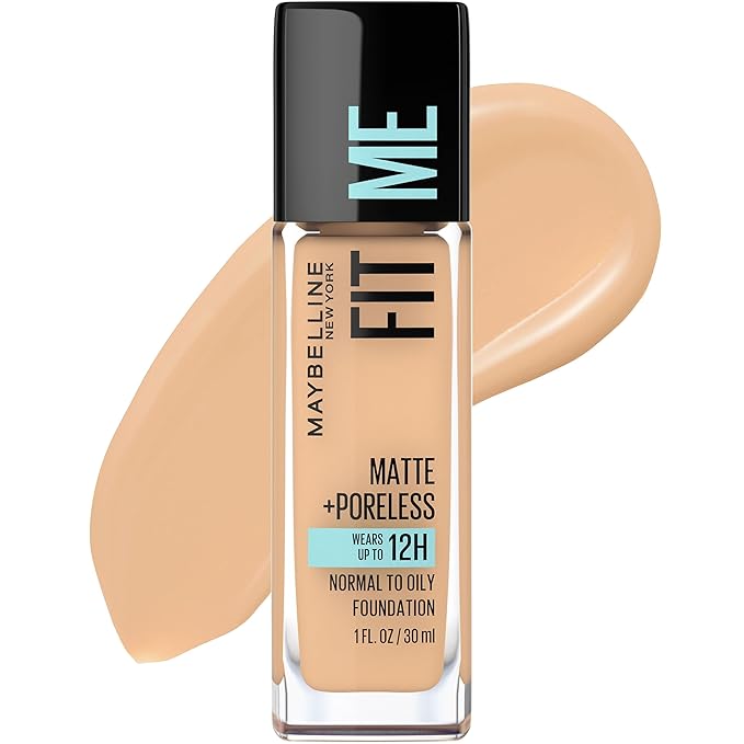 Maybelline Fit Me Matte + Poreless Liquid Oil-Free Foundation Makeup, Natural Beige, 1 Count (Packaging May Vary)