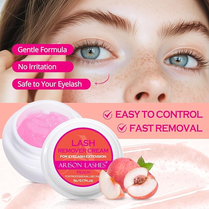 ARISON LASHES Lash Remover For Eyelash Extension Cream Remover Low Irritation Cream Remover for Sensitive Skin Fast Dissolution Professional Eyelash Extensions Salon Use(Peach)