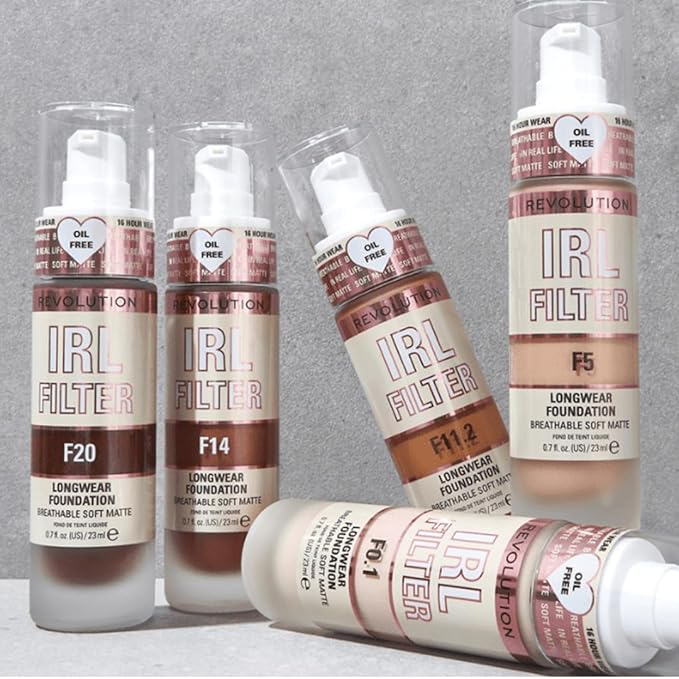 Revolution, IRL Filter Longwear Foundation, Soft & Breathable Formula, Medium to Full Coverage, Matte Finish, F10, 0.7 fl oz