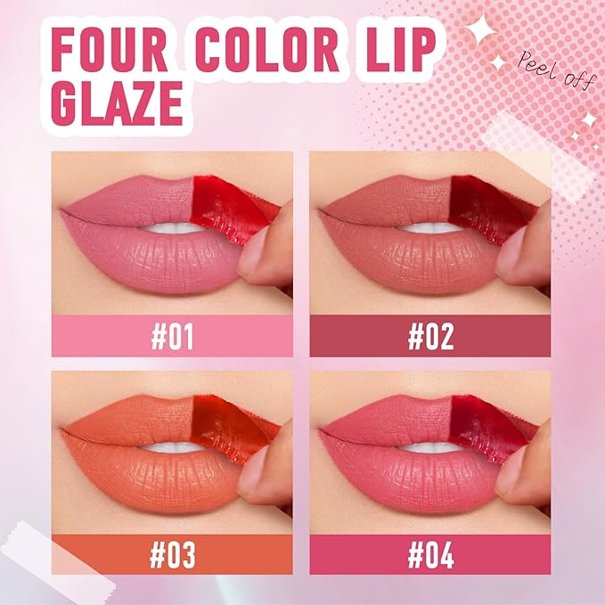 4Pcs Wine Bottle Lip Stain Peel Off, Tattoo Color Lip Liner Stain peel, High Pigment Transfer Proof Magic Lip Tint, Matte Natural Dewy Finish Waterproof Long Lasting Lipstick Makeup Gift Set