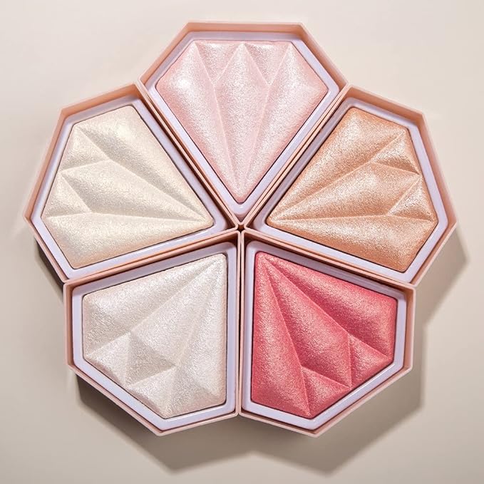 AKARY Face Glitter Blush Pink Shimmer Highlighter Blusher Powder Makeup Cosmetics Facial Contour Corrector Shine Rouge (#04 Ginger Colors)