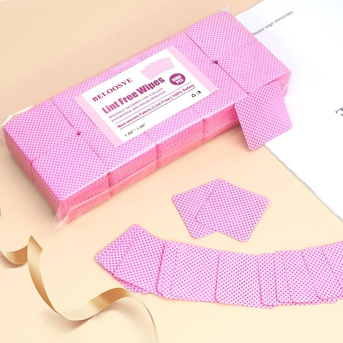 1000 PCS Lint Free Nail Wipes, Eyelash Extension Glue Wipes, Super Absorbent Soft Non-woven Fabric Nail Polish Remover Wipes, Cleaning Pad Cloth for Lash Extension Supplies & Nail Polish Bottle(Pink)