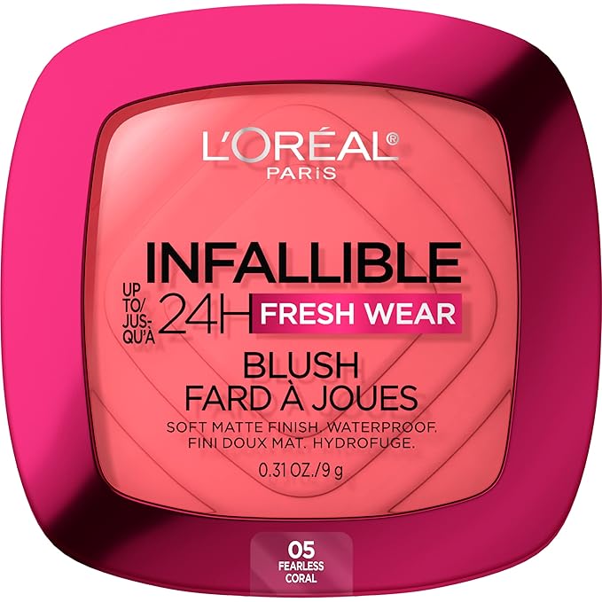 L'Oreal Infallible Up to 24H Fresh Wear Soft Matte Blush Bundle with Confident Pink 10 and Fearless Coral 05, 0.31 Oz Each