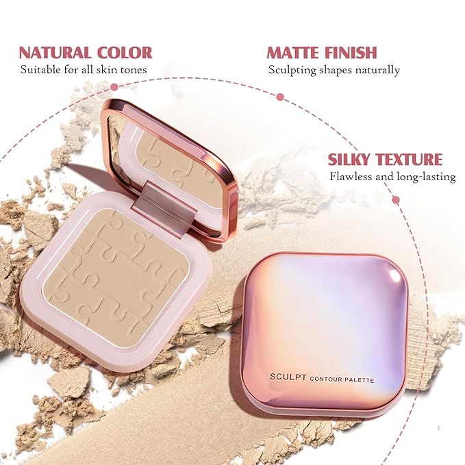 Cream Contour Powder Palette Kit with Brush & Mirror, Matte Bronzer Cool Toned Contour Powder Palette for Face Sculpting Makeup (#C01 Soft Grey)
