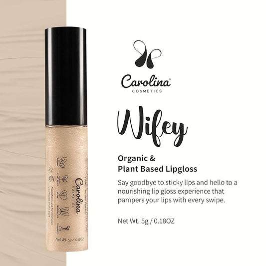 Plant-Based Non-Sticky Lip Gloss (Wifey) - Hydrating & Nourishing - Sunflower Seed Oil, Cacao & Grape Seed Oil - Gluten-Free, Vegan, Non-GMO, Paraben-Free - 5g/0.18oz