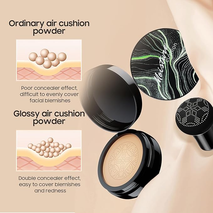 Mushroom Head Air Cushion CC Cream - BB Cream Foundation Makeup Concealer Moisturizing Oil Control, Long-Lasting & Waterproof, Easy Makeup Even Skin Tone (Ivory, 3.21 Ounce (Pack of 1))