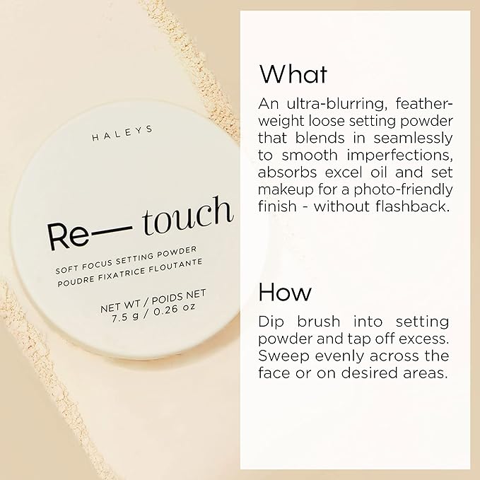 HALEYS Flawless Finish Set (Translucent Fair): Re-touch Soft Focus Loose Setting Powder, Skin Perfecting, Blurs, Smooths, No flashback, for All Skin Types and Tones,Streak-free, Perfect Blending