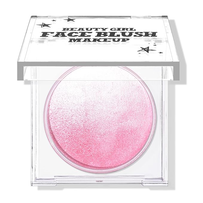 KYDA Pink Baked Blush, Pink Glow Powder for Blush and Highlighter, High Glossy Finish, Lightweight Blendable Shimmer Blusher, Multiuse Baked Powder, 0.53 oz