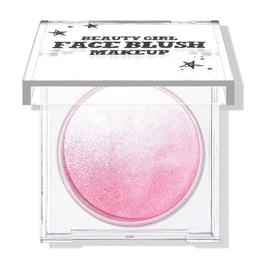 KYDA Pink Baked Blush, Pink Glow Powder for Blush and Highlighter, High Glossy Finish, Lightweight Blendable Shimmer Blusher, Multiuse Baked Powder, 0.53 oz