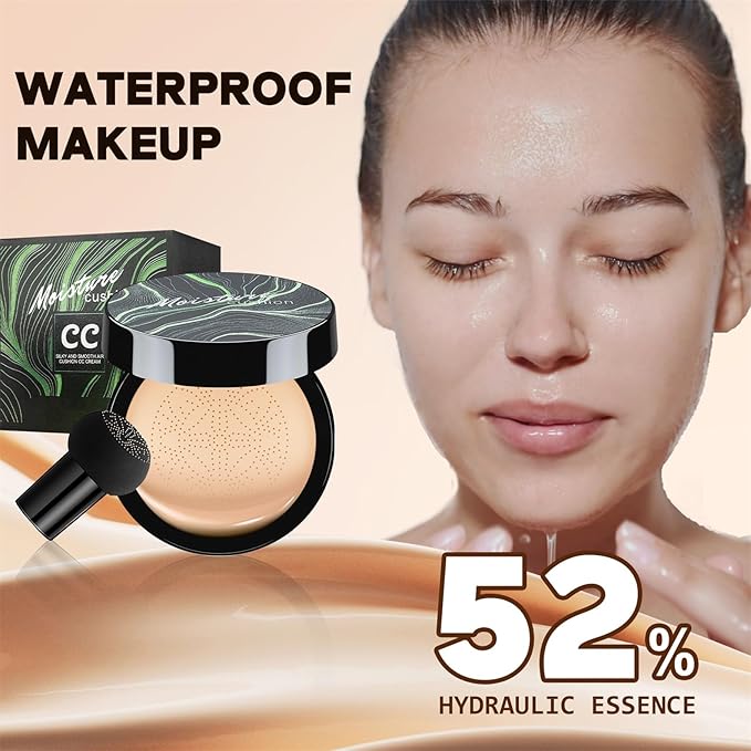 Mushroom Head Air Cushion CC Cream Foundation Moisture Cushion BB Cream for Women & Girls All Skin, Waterproof Full Coverage Self Adjusting Concealer (Natural)