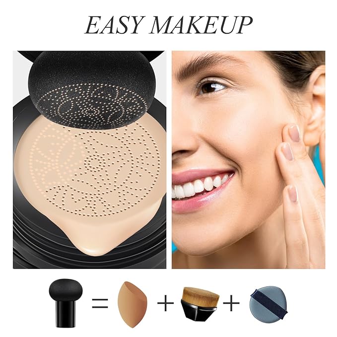 Air Cushion CC Cream - Mushroom Head Concealer, Lasting Nude Makeup, Moisturizing Liquid Foundation, Even Skin Tone Makeup Base Primer (Natural)
