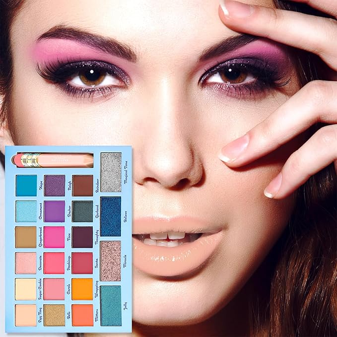 Profusion Cosmetics Winter Wishes 23 PC Eye and Face Kit, Features 18 Multi Finish Shades, 4 Pressed Glitter and 1 Pencil Lipgloss for Winter Wow Looks