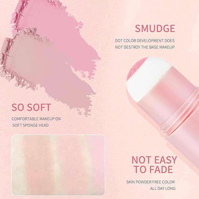 O'CHEAL Powder Blush Stick for Cheek and Eyes, Soft and Blendable Natural Flush, Long-Lasting Dewy Blusher Makeup, Buildable Glow for Face,Multi-Use Blush 01