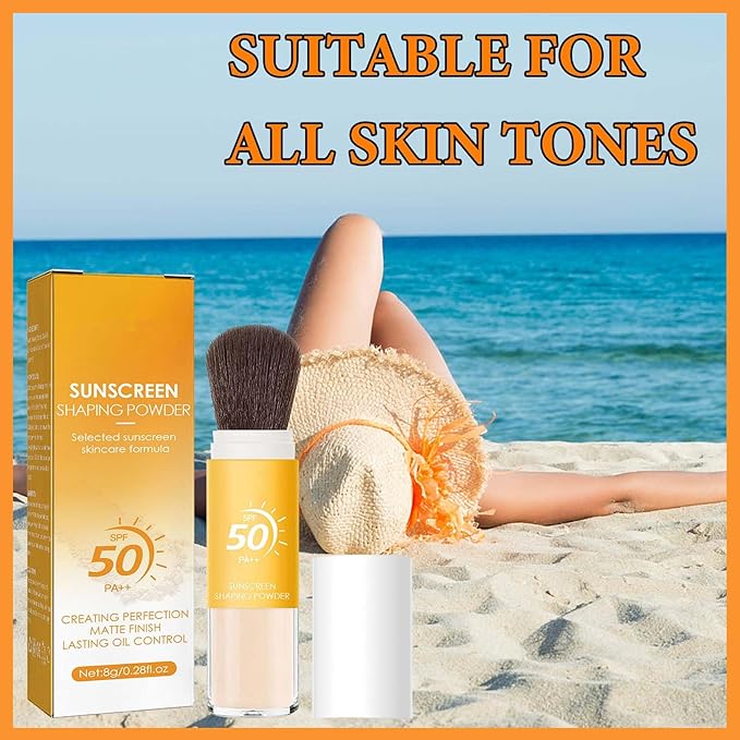 Sunscreen Setting Powder,Brush Setting Makeup SPF 50 PA++ for All Skin,Moisturizing & Lightweight Loose Face Powder with Sunscreen Brush,Soft Matte Finish Long Lasting Oil Control Make up