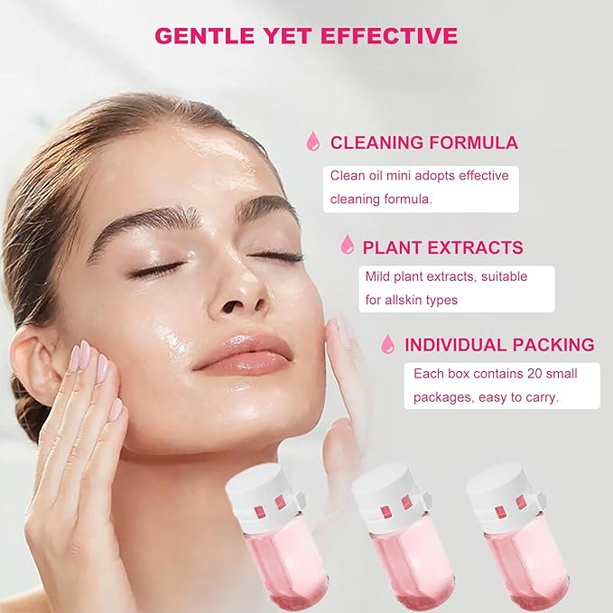20Pcs Cleansing Oil Mini,Portable Natural Makeup Remover Oil,Nourishing and Gentle for All Skin Types,Rose,2 ml/0.07 fl.oz
