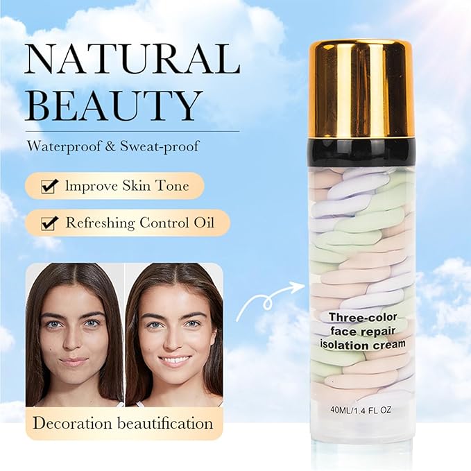 3 In 1 Poreless Face Primer, One Step Color Corrector Face Primer, Hydrating Primer for Face Before Makeup Oil Control & Moisturizing Redness Corrector for Face Skin Tone Correcting Long Lasting