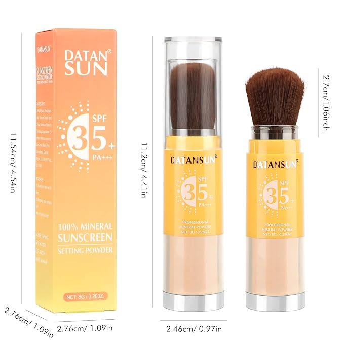 2PCS Mineral Powder Sunscreen Setting Makeup - SPF 35 Brush On Sunscreen for Face & Scalp & Hair, Natural Matte Loose Finishing Powder, Oil Control Lightweight Breathable (#03 Light)