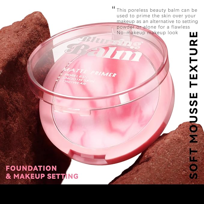 Oil Control Primer Balm, Jelly Face Pressed Powder 3D Blurring Balm Matte Concealer Cream Setting Powder, 12H Waterproof Lightweight Long Lasting Flawless Skin Matte Primer for All Skin Types