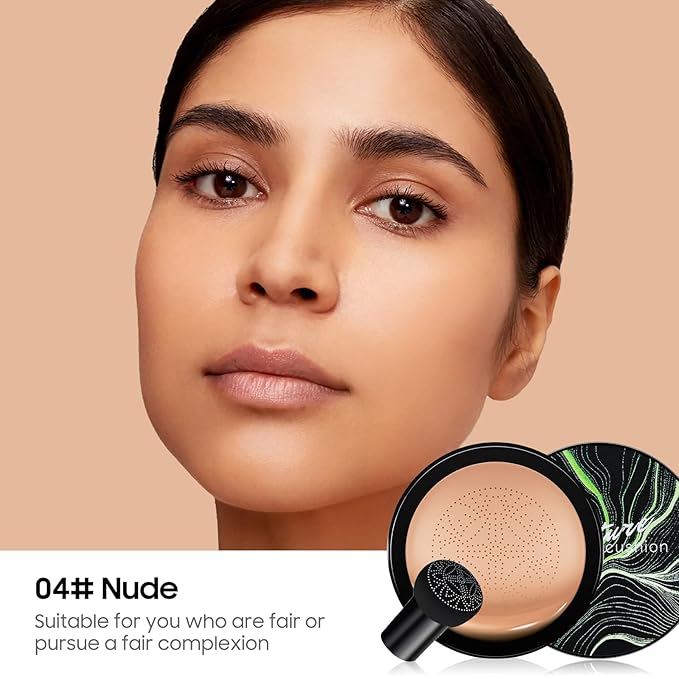 Mushroom Head Air Cushion CC Cream - Moisturizing BB Creams Foundation, Long-Lasting Waterproof New Air Cushion CC Cream Concealer for Even Skin Tone (Nude, 1 PCS)