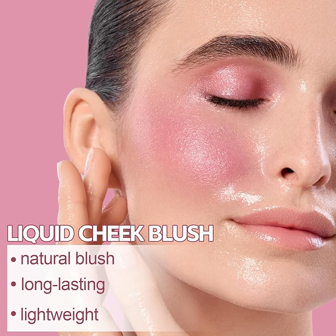 Boobeen Soft Liquid Blush Tint Cheek Blusher, Cream Blush Face Makeup with Cushion Applicator, Long Lasting, Moisturizing, Leaving a Matte Dewy Makeup Look