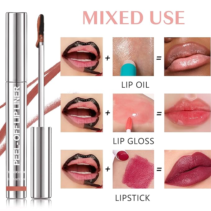 Timbersonic Lip Stain Peel Off, Timbersonic Peel off Lip Liner Stain, 8 Colors Lip Stain Peel off Tint Tattoo Color Waterproof Long-Lasting, No Smudging, Non-Stick Cup (#01)
