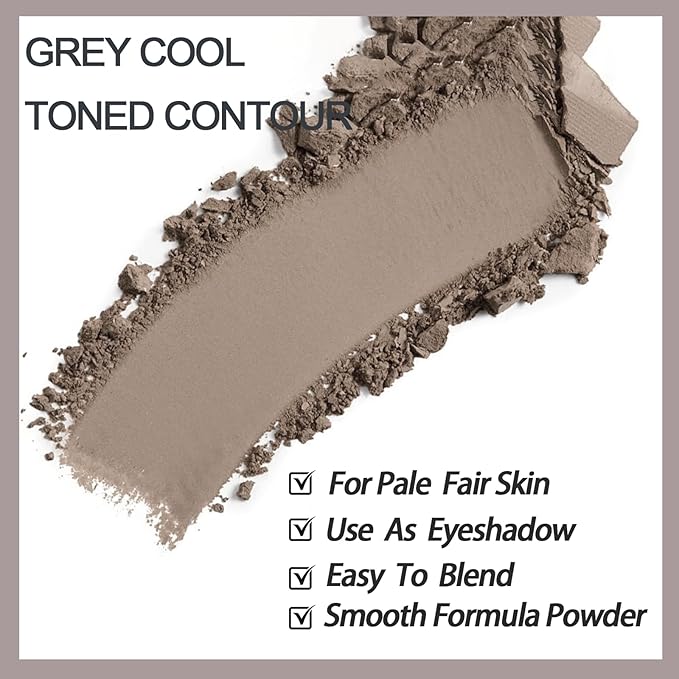 Cool Toned Contour Palette with Mirror, Taupe Grey Contour Powder for Pale Light Cool Toned Skin, Nose Contouring Bronzer Powder