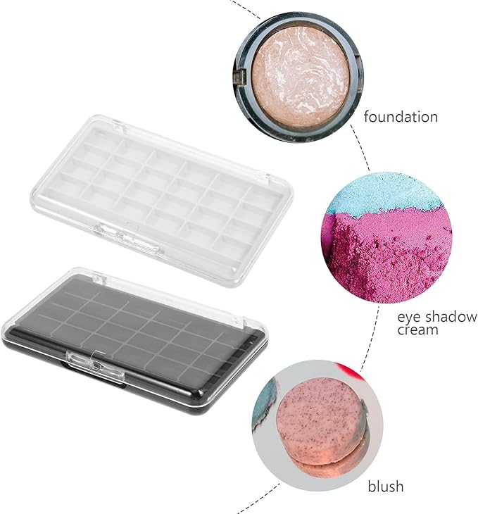 POPETPOP 2 Pcs Empty Eyeshadow Palette, 24 Grids Empty Makeup Palette, Portable Eyeshadow Pan Diy Lipstick Box, Transparent Magnetic Makeup Container