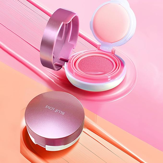 BLUE LOVE Cushion Liquid Blush - Silky Cream Formula for Cheeks, Natural Glow Makeup with Sheer Finish, for Contouring and Highlighting (03#Pink Peony)
