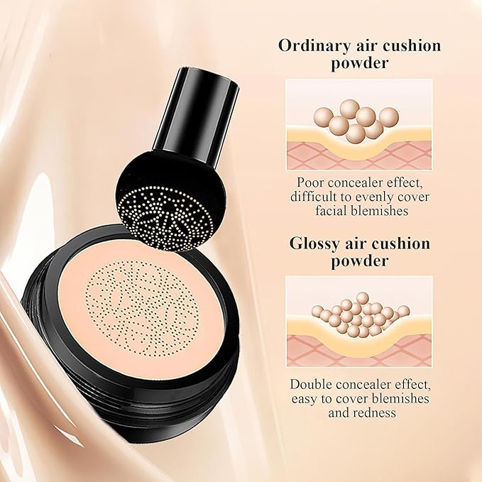 Mushroom Head Air Cushion CC Cream Foundation- Brightening Color Changing Foundation for Older Women, Moisturizing Full Coverage Self Adjusting Concealer Long-Lasting, Natural Finish (Natural)