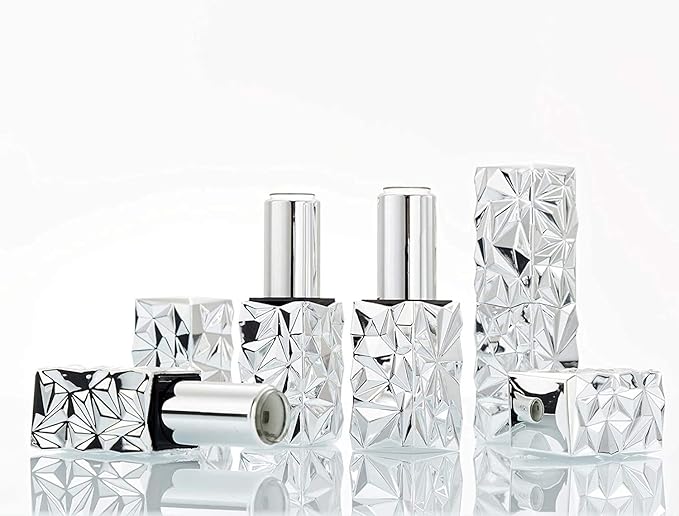 5 Packs 12.1mm Square Empty Lipstick Tubes Diamond Lip Balm Tube Container DIY Refillable Cosmetics Bottles with Magnetic Cap Beauty Packaging Bottle Holder Makeup Tool for Women Girl,Silver