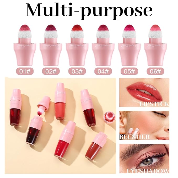 6PCS Shake It Lip Tint Stain Set, Multi-Uses Lip Gloss Lip Eyes Cheek Tint, Non Sticky Long Lasting Smooth Liquid Lipstick Eyeshadow Blush Set