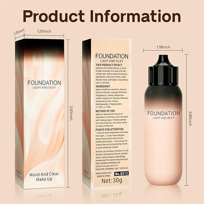 Full Coverage Liquid Foundation - Lightweight & Waterproof Moisturizing Foundation, Oil-Free & Nourishing Formula Concealer for Flawless and Long - Lasting Face Makeup & All Skin Types (#02 Natural)