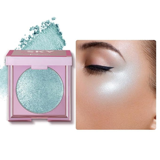 MAEPEOR Face Highlighter Palette 8 Colors Shimmer Glitter Pearl Highlighter Powder Sparkly Diamond Highlighting Palette for Face Cheek (06 Peacock Blue)