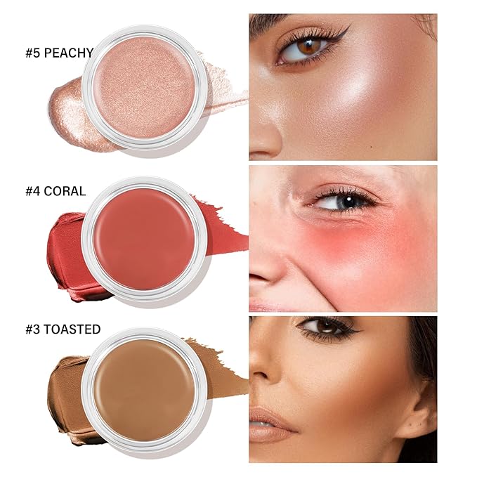 Cream Blush Contour Highlighter Palette, Bronzer Face Illuminator Kit With Brush, Contour Kit For Eyes, Cheeks And Lips