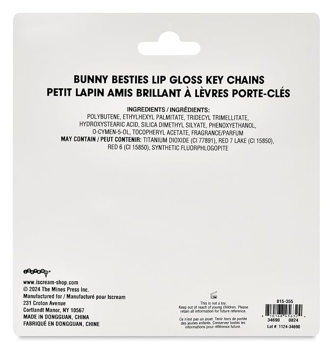 iscream Bunny Besties Tear and Share Classic Wand Lip Gloss Set on a Key Chain Bag Clip for Grab and Go Fun