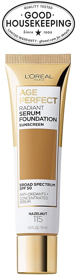 L'Oreal Paris Age Perfect Radiant Serum Foundation with SPF 50, Hazelnut, 1 Ounce