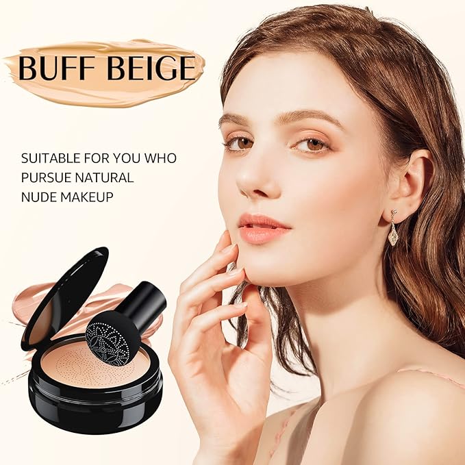 Mushroom Head Air Cushion CC Cream Foundation - BB Cream Makeup with Screw Lid Concealer, Moisturizing, Matte, Waterproof & Oil Control (Buff Beige)
