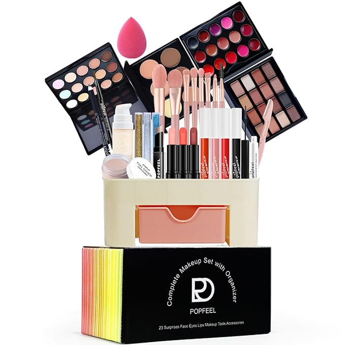 All in One Makeup Kit for Women Full Kit Girls Makeup Gift Sets Xmas Essential Bundle Include Eyeshadow Palette Lipstick Blush Concealer Eyeliner Mascara Foundation Brush Eyebrow Pencil