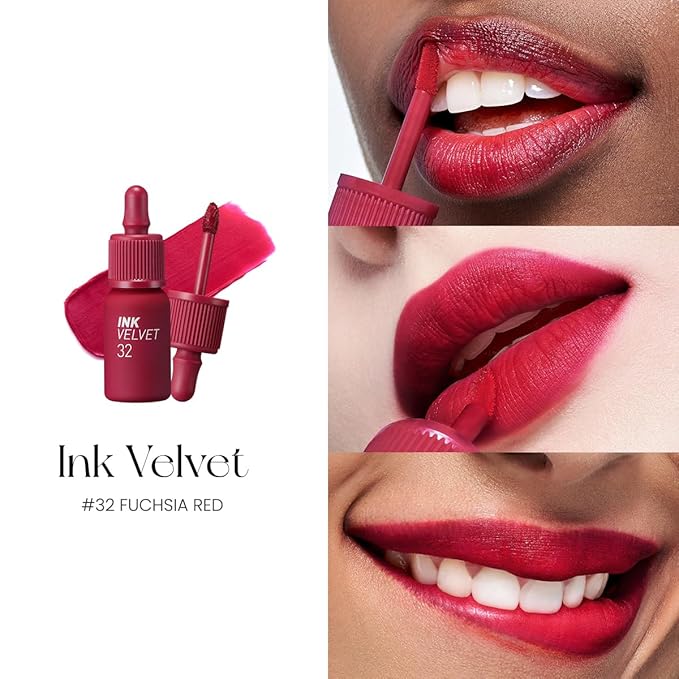 Peripera Ink the Velvet Lip Tint - High Pigment Color, Longwear, Weightless, Not Animal Tested, Gluten-Free, Paraben-Free (032 FUCHSIA RED)