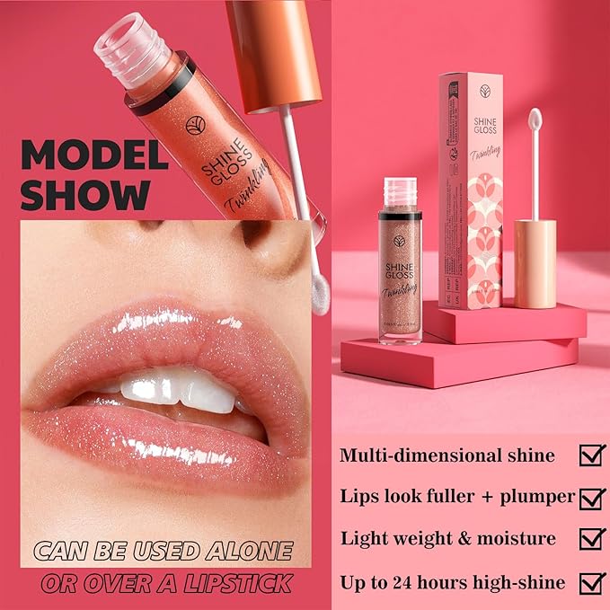 Clear Lip Gloss Lip Plumper Gloss Shimmer High Shine Lip Gloss Moisturizing Tinted Lipgloss Long Lasting Waterproof Lip Oil(01# Clear Shimmer)