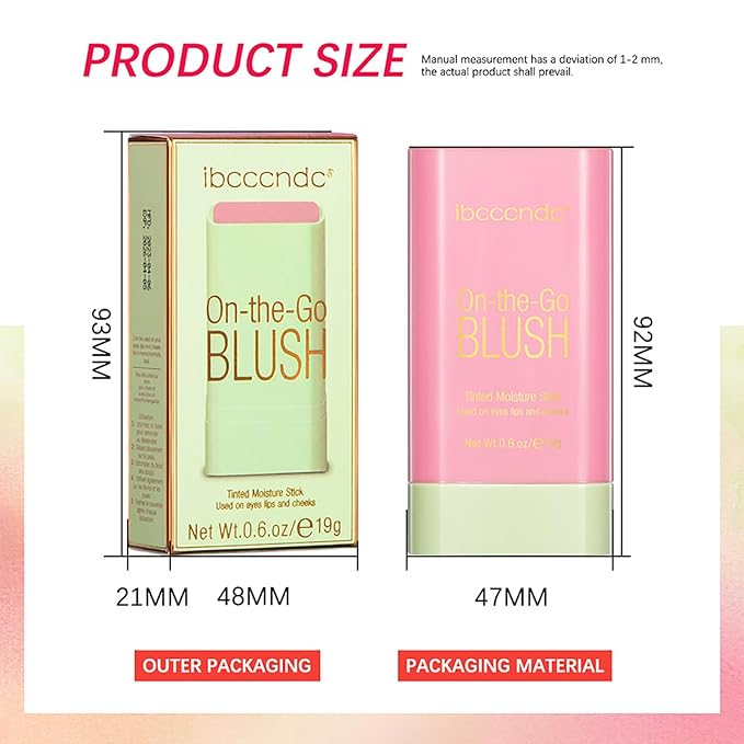 3 in 1 Blush Stick, 2 PCS Shy Pink, Long Lasting Waterproof Lightweight Moisturing Face Blush, Easy Blends Use on The Go, Natural Matte Soft Cream Blushers for Cheeks Lips Eyes, 01+02