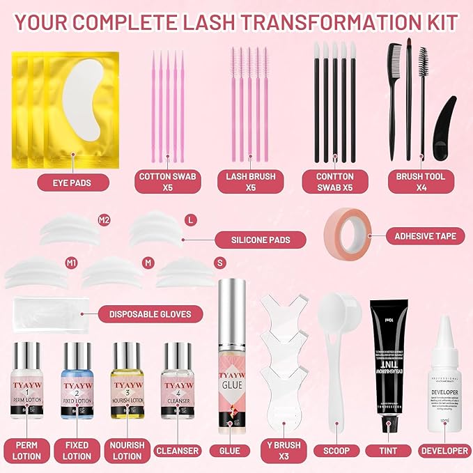 Lash Lift And Black Kit, Eyelash & Brow Color Kit 3 in 1 Quick Lifting & Voluminous Coloring, Professional Eyelash Perm Kit for Newbies & Pros, Gift for Women Mom Wife Lasts for 6-8 Weeks