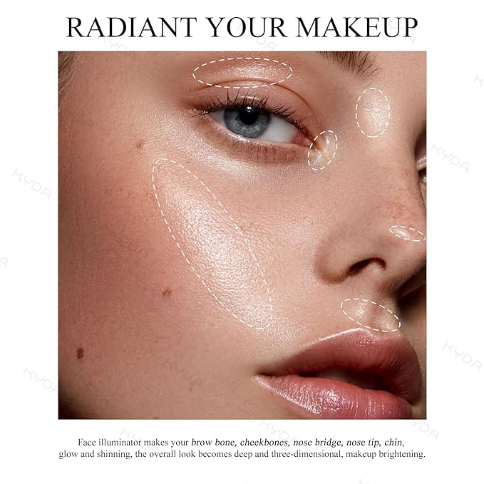KYDA Face Highlighter Palette, High Glossy Face Illuminator Palette, Natural Glow Finish, Pearl Shimmer Smooth Baked Powder, Lasting Sparkling Highlighter Makeup-DAWN GLOW